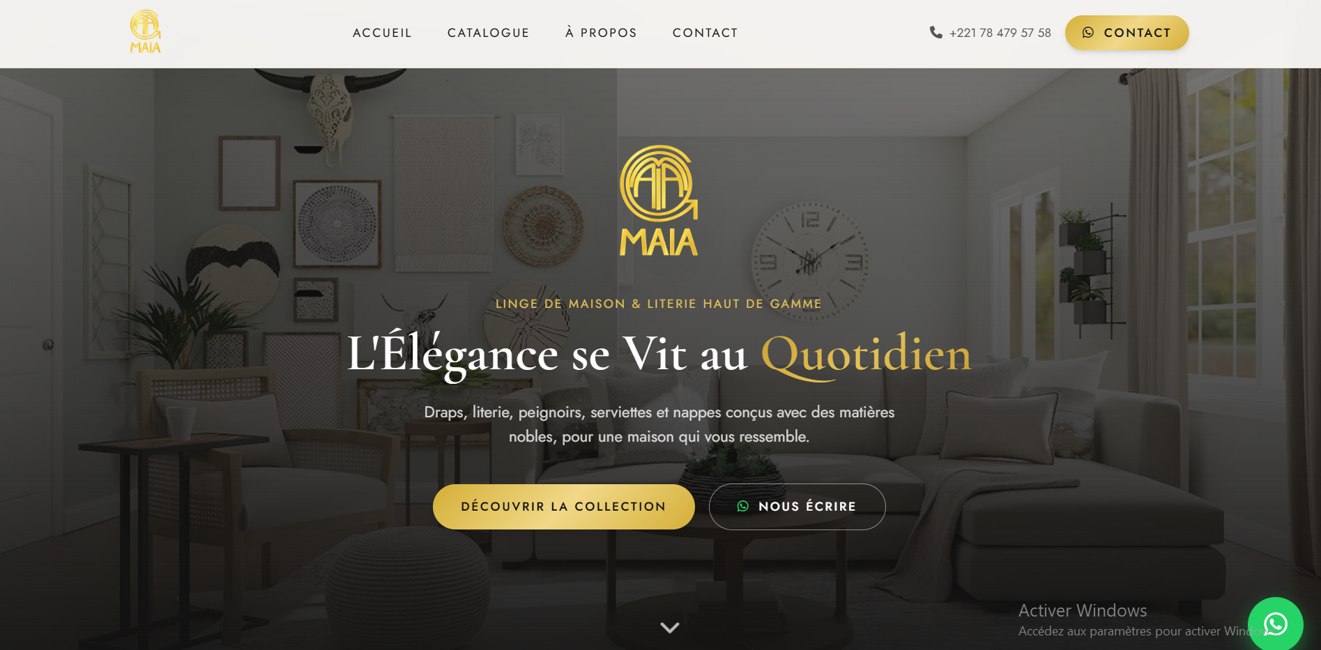 Capture de la maquette du futur site web de la marque MAIA